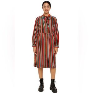 Vintage Jack Mulqueen Striped Multicolor Midi Bow Silk Long Sleeve Dress